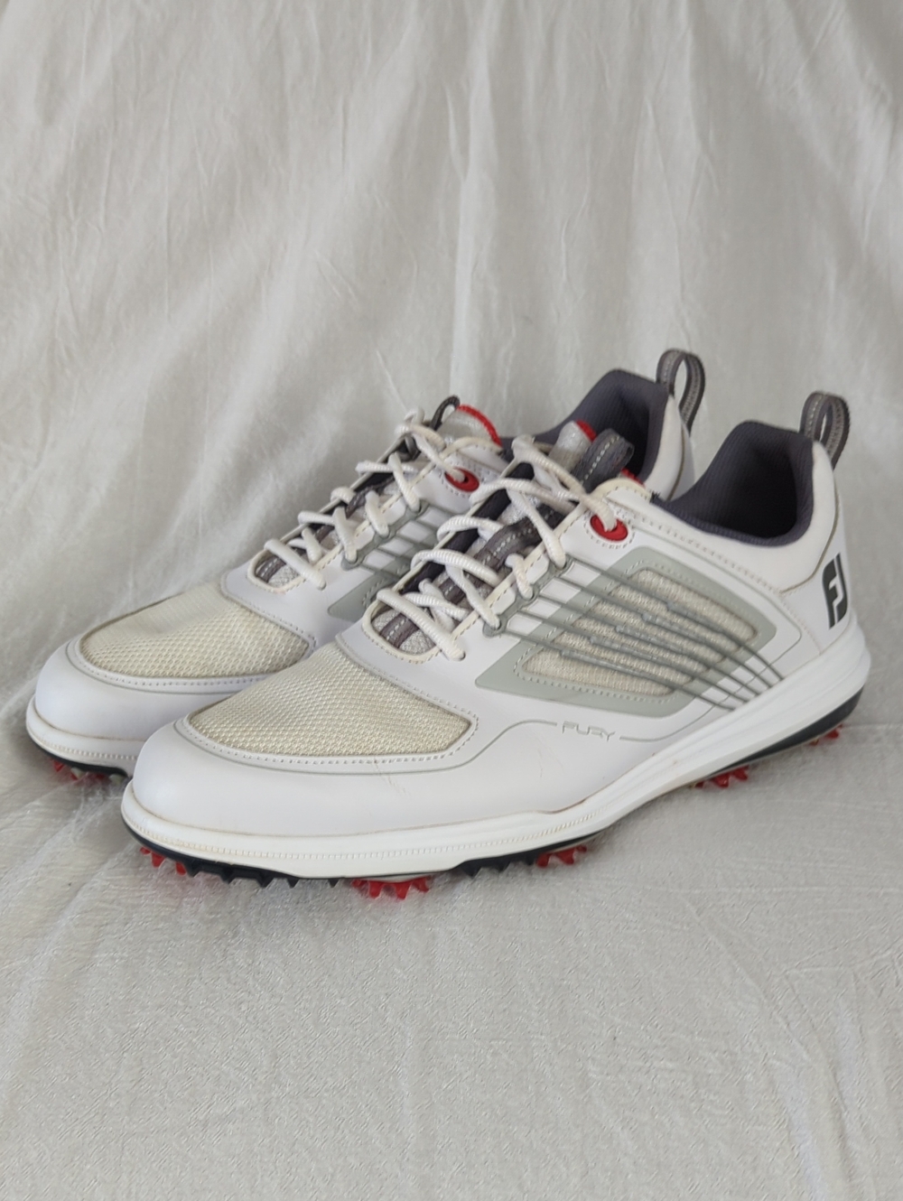 FootJoy FJ Fury Men Spiked Golf Shoes White Red 51100 Size 11.5 Ortholite Cleats